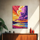 Sunset Cloudscape Art, Dramatic Sky Print, Vibrant Wall Art, Colorful Sunset Painting, Framed Canvas Print, Bedroom Boho Wall Art