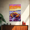 Beach Crab Painting, Ocean Coastal Decor, Vibrant Seaside Art, Marine Life Print, Framed Canvas Print, Bathroom Nautical Wall Art