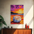 Sand Dollar Art, Coastal Beach Wall Decor, Ocean Inspired Print, Vibrant Sunset Art, Framed Canvas Print, Nautical Living Room Art