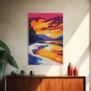 Golden Sunset River Art, Tranquil Nature Scene, Vibrant Landscape Print, Relaxing Home Decor, Framed Canvas Print, Cozy Bedroom Art