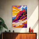 Castle on the Cliff Painting, Fantasy Landscape Art, Bold Sunset Print, Dreamy Nature Scene, Framed Canvas Print, Unique Living Room Art