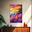 Vibrant Wildflower Art, Sunset Landscape Print, Autumn Nature Painting, Colorful Home Decor, Framed Canvas Print, Boho Bedroom Wall Art