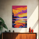 Tranquil Sunset Lake, Scenic Nature Painting, Warm Color Landscape Art, Peaceful Home Decor, Framed Canvas Print, Cozy Bedroom Wall Art