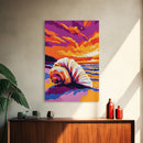 Spiral Seashell Art, Ocean Beach Painting, Vibrant Sunset Coastal Print, Tropical Wall Decor, Framed Canvas Print, Relaxing Bathroom Art