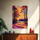 Forest Glow, Sunset, Trees, Shadows, Canvas Print, Fall Wall Art, Vibrant Landscape, Nature Painting, Cozy Living Room, Rustic Cabin Art