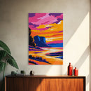 River Sunset, Cliff, Glow, Vibrant, Framed Canvas Print, Autumn Landscape, Nature Wall Art, Living Room Decor, Modern Rustic, Warm Tones