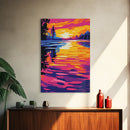 Golden Lake, Vibrant, Twilight, Canvas Print, Tranquil Scene, Living Room Art, Bold Color Palette, Peaceful Nature, Relaxing Space