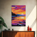 Tranquil Waters, Sunset Reflections, Nature Art, Serene Lake Scene, Canvas Print, Bedroom Wall Art, Boho Aesthetic, Vibrant Colors