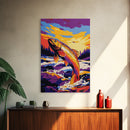 Jumping Fish, River Art, Vibrant Nature, Outdoor Decor, Framed Canvas Print, Rustic Cabin Wall Art, Fishing Gift, Wilderness Art
