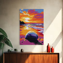 png: Ocean Sunset, Beach Waves, Coastal Beauty, Vibrant Seascape, Canvas Print, Living Room Wall Art, Surf Lover Decor, Nautical Artwork