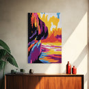 Cliffside Sunset, Ocean View, Coastal Landscape, Framed Canvas Print, Beach Wall Art, Sunset Painting, Vibrant Home Decor, Large Artwork