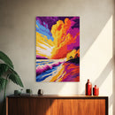 Ocean Waves, Fiery Sunset, Coastal Painting, Framed Canvas Print, Beach House Wall Art, Summer Vibes, Vibrant Home Decor, Large Artwork