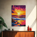 Sunset Waves, Ocean Horizon, Coastal Scene, Framed Canvas Print, Beach House Decor, Serene View, Vibrant Painting, Large Wall Art