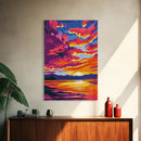 Fiery Sunset, Dramatic Sky, Mountain Lake, Framed Canvas Print, Living Room Art, Bold Colors, Nature Wall Decor, Autumn Art