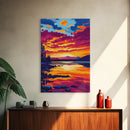 Golden Sunset, Tropical Beach, Ocean View, Framed Canvas Print, Coastal Wall Art, Relaxing Home Decor, Vibrant Beach Aesthetic