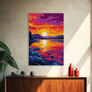 Sunset Reflection, Nature Painting, Vibrant Colors, Framed Canvas Print, Living Room Wall Art, Bold Home Decor, Autumn Theme