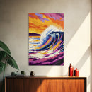 Ocean Wave, Sunset, Vibrant Art, Framed Canvas Print, Coastal Wall Art, Living Room Decor, Bold Colors, Surf Art, Beach Aesthetic