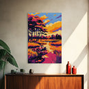 Autumn Landscape, Trees, Sunset Art, Canvas Print, Fall Wall Art, Nature Painting, Rustic Home Decor, Cozy Aesthetic, Warm Colors