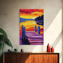 Wooden Dock, Sunset, Lake Scene, Canvas Print, Serene Wall Art, Rustic Home Decor, Nature Painting, Relaxing Landscape, Warm Tones