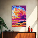 Mountain Field, Sunset Sky, Dramatic Clouds, Canvas Print, Nature Wall Art, Bold Colors, Rustic Home Decor, Warm Aesthetic, Fall Scene