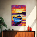 Rowboat Sunset, Serene Lake, Peaceful Landscape, Vibrant Colors, Canvas Print, Bedroom Wall Art, Boho Decor, Nautical Home Aesthetic