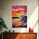 Ocean Wave, Sunset Surf, Vibrant Seascape, Canvas Print, Coastal Wall Art, Beach House Decor, Bold Colors, Surfing Aesthetic, Modern Art