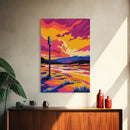Sunset Landscape, Vibrant Nature Art, Framed Canvas Print, Colorful Wall Decor, Mountain Painting, Living Room Art, Modern Art