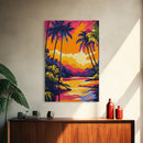Palm Trees, Tropical Sunset Art, Framed Canvas Print, Vibrant Beach Decor, Island Landscape, Coastal Wall Art, Living Room Decor