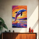 Leaping Dolphin, Ocean Art, Coastal Decor, Vibrant Seascape, Canvas Print, Beach House Wall Art, Nautical Aesthetic, Bold Colors