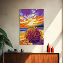 Coastal Grass, Sunset Beach Scene, Framed Canvas Print, Vibrant Seaside Painting, Ocean View Art, Living Room Decor, Warm Nature Art
