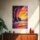 Coastal Cliffs, Fiery Ocean Sunset, Framed Canvas Print, Bold Nature Art, Dramatic Seascape Painting, Modern Wall Decor, Ocean Lover Gift