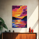 Lake Sunset, Vibrant Water Reflection Art, Framed Canvas Print, Serene Nature Scene, Bold Landscape Painting, Relaxing Wall Decor
