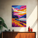 Mountain Lake, Vibrant Nature Art, Autumn Wall Decor, Landscape Painting, Framed Canvas Print, Cabin Wall Art, Scenic View Art