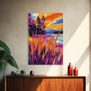 Lakeside Pines, Autumn Nature Art, Tranquil Landscape, Vibrant Sunset Painting, Framed Canvas Print, Cabin Wall Decor, Rustic Home Art