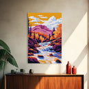 Autumn Waterfall, Mountain Landscape, Vibrant Nature, Scenic View, Framed Canvas Print, Living Room Wall Art, Fall Home Decor