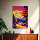 Serene Forest, Mountain Road, Scenic View, Golden Sunset, Canvas Print, Rustic Cabin Wall Art, Fall Home Decor, Nature Painting