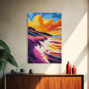 Ocean Waves, Coastal Cliff, Vibrant Sunset, Framed Canvas Print, Beach House Wall Art, Nautical Home Decor, Ocean Serenity Painting