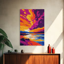 Sunset Glow, Scenic Painting, Colorful Art, Beach Landscape, Framed Canvas Print, Bedroom Wall Art, Bohemian Home Decor, Nature Wall Art