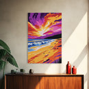 Sunset Beach, Colorful Seascape, Vibrant Ocean, Coastal Wall Art, Canvas Print, Living Room Decor, Beach House Art, Sunset Painting