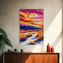 Dunes at Sunset, Coastal Landscape, Vibrant Beach Art, Nature Wall Decor, Canvas Print, Boho Wall Art, Bedroom Decoration, Ocean Scene
