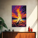 Campfire Blaze, Sunset Glow, Nature Landscape, Framed Canvas Print, Rustic Wall Art, Cabin Decor, Autumn Aesthetic, Warm Colors