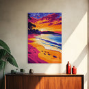 Beach Sunset Art, Coastal Ocean Painting, Vibrant Seascape Print, Tropical Wall Decor, Summer Beach Scene, Framed Canvas Print, Bedroom Art