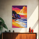Ocean Waves Art, Coastal Beach Painting, Sunset Seascape Print, Vibrant Ocean View, Nautical Home Decor, Framed Canvas Print