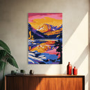 Mountain Lake Art, Colorful Nature Painting, Vibrant Landscape Canvas Print, Rustic Wall Art, Cabin Decor, Living Room Wall Art