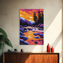 Mountain River Art, Vibrant Nature Painting, Colorful Landscape Canvas Print, Rustic Cabin Wall Art, Autumn Home Decor, Living Room Art