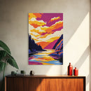 River Sunset Art, Colorful Nature Painting, Vibrant Landscape Canvas Print, Rustic Home Decor, Living Room Wall Art, Autumn Wall Art