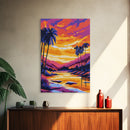 Palm Tree Sunset, Vibrant Beach Painting, Colorful Coastal Canvas Print, Tropical Home Decor, Boho Wall Art, Living Room Wall Art