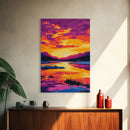 Sunset Reflection Art, Vibrant Lake Painting, Colorful Nature Canvas Print, Tranquil Home Decor, Boho Wall Art, Living Room Art