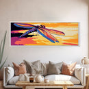 Dragonfly Painting, Nature Decor, Sunset Canvas Print, Boho Wall Art, Vibrant Bedroom Art, Insect Illustration, Colorful Framed Canvas