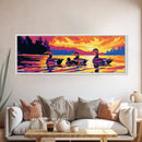 Ducks on Lake, Nature Canvas Print, Vibrant Sunset Painting, Wildlife Wall Art, Framed Canvas Print, Cabin Decor, Rustic Living Room Art